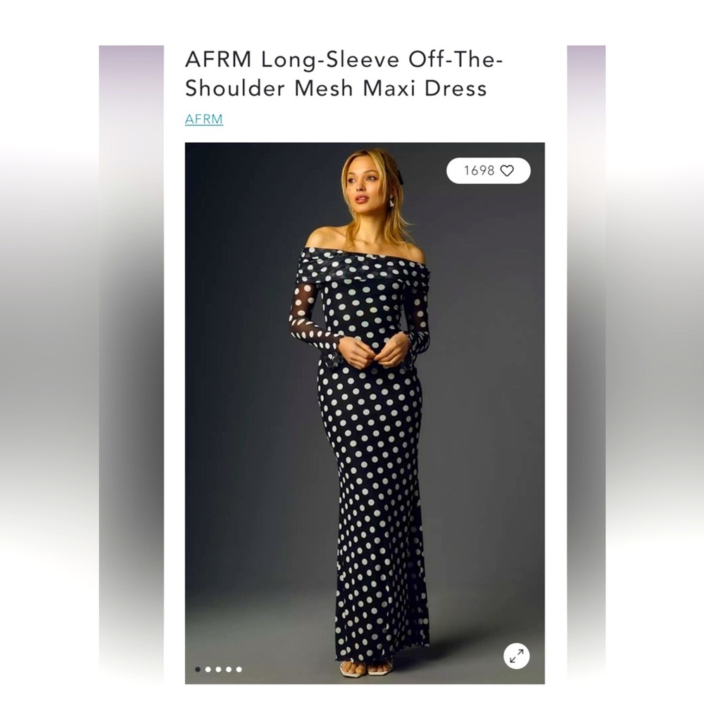 NWT AFRM Long-Sleeve Off-The-Shoulder Mesh Maxi Dress Pokeadot! *RARE* Sold Out